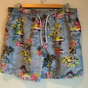Men's Uzzi Active Wear Swim Shorts Gray with Palm Trees and Flower Pattern M